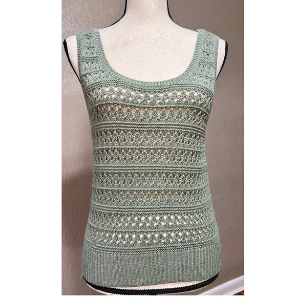Old Navy Top Crochet Medium Open Knit Tank Norfolk Pine Green 100% Cotton New - Picture 1 of 12